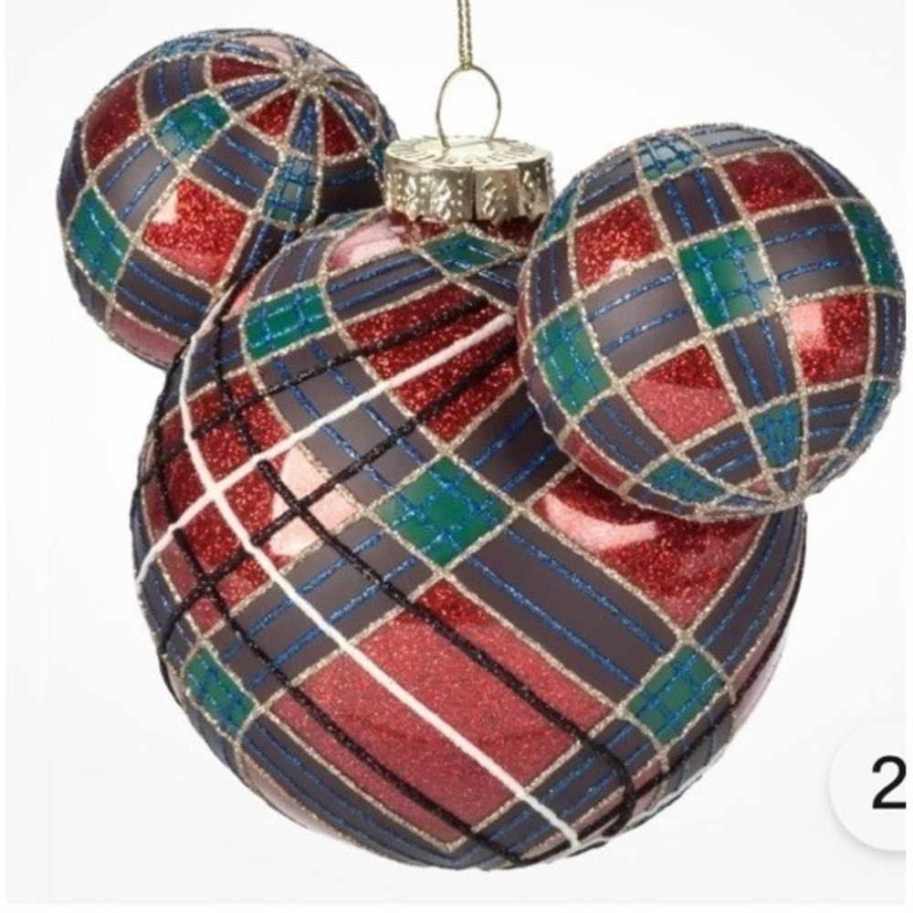 2023 Disney Mickey Mouse Icon Glass‎ Ball Sketchbook Ornament Glittery Plaid Lrg